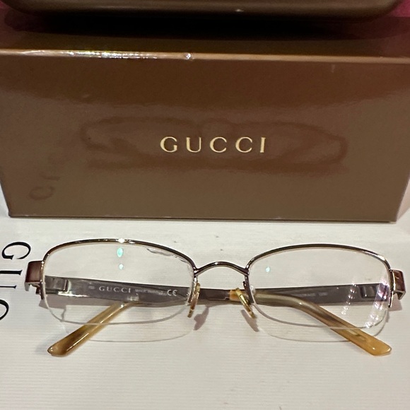 Gucci Women's Reading Prescription Glasses with Gold and Brown Accents - Picture 6 of 6